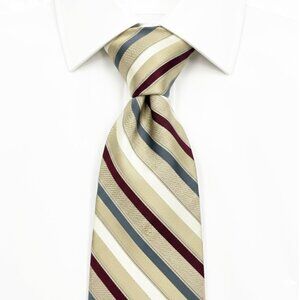 Calvin Klein Silk Tie Beige Taupe Burgundy Grey Striped Textured Modern Designer